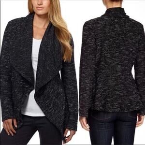 BNCI by Blanc Noir Tweed Drape Front Shawl Collar Cardigan Sweater Size Small